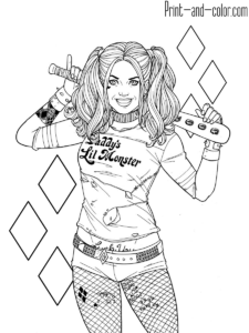 Harley quinn coloring pages print and color