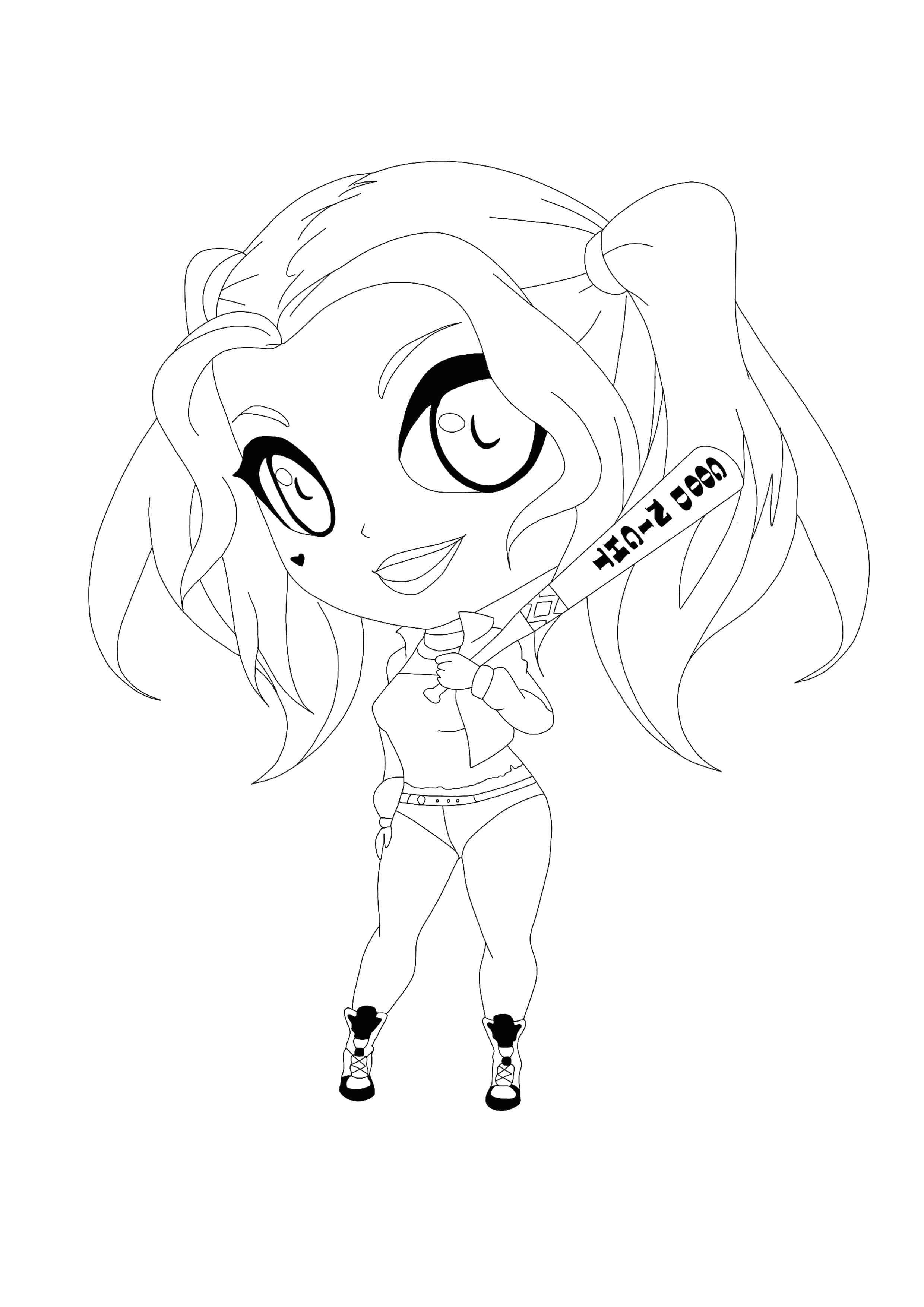 Kawaii harley quinn coloring page coloring pages chibi coloring pages cute coloring pages