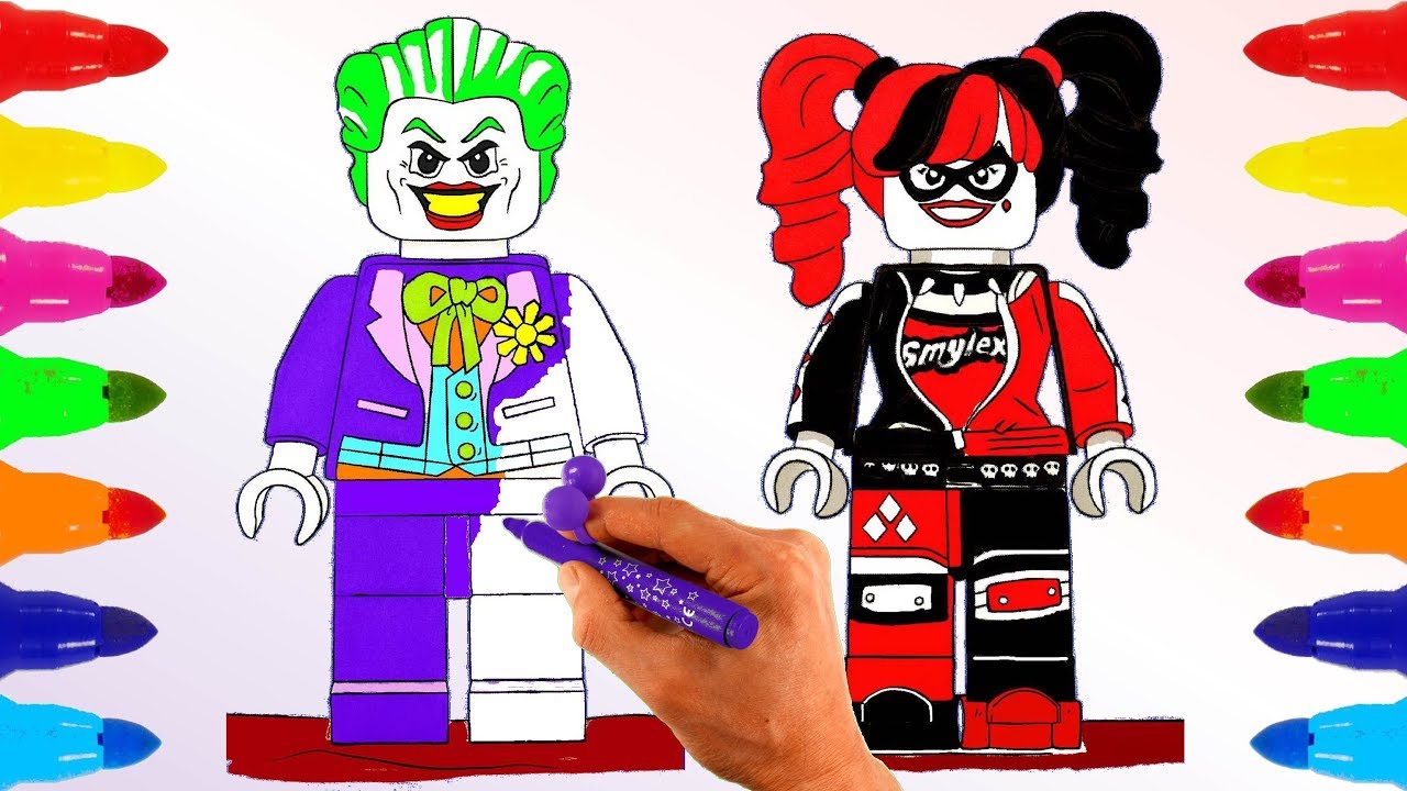 Lego joker and harley quinn coloring pages for kids learn colors with colored markers for children