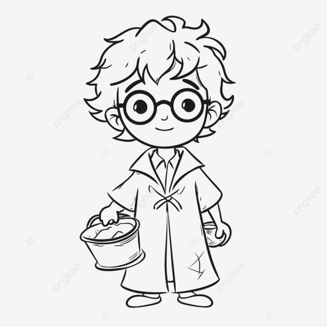 The harry potter coloring page with a drawing of a young boy holding a bowl of outline sketch vector owl drawing wing drawing ring drawing png and vector with transparent background for