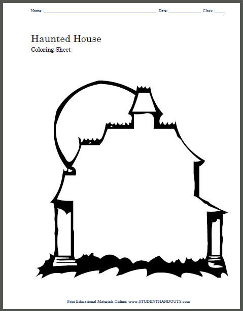 Haunted house coloring page student handouts haunted house haunted house for kids halloween coloring sheets