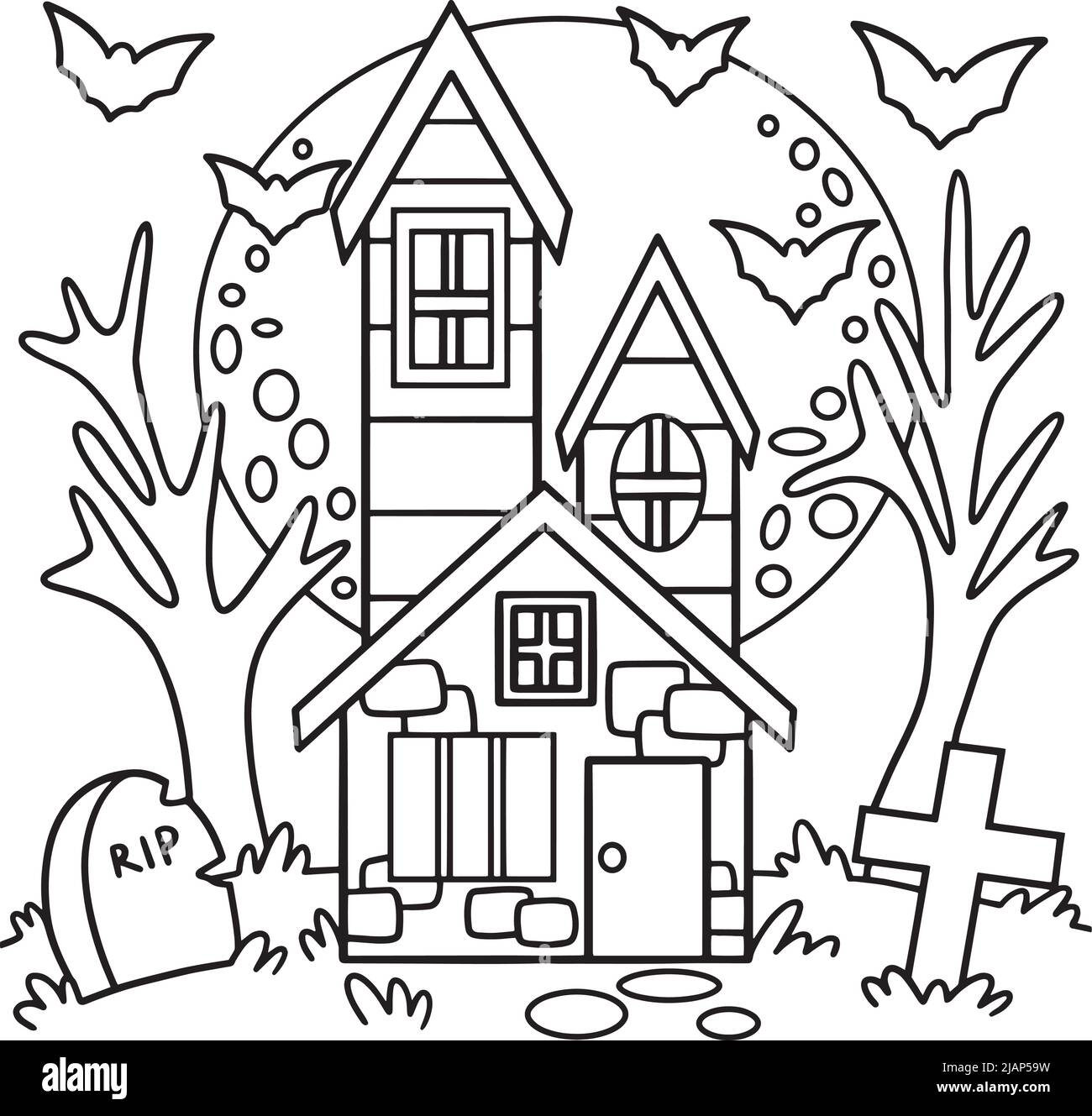 Haunted house halloween coloring page for kids stock vector image art