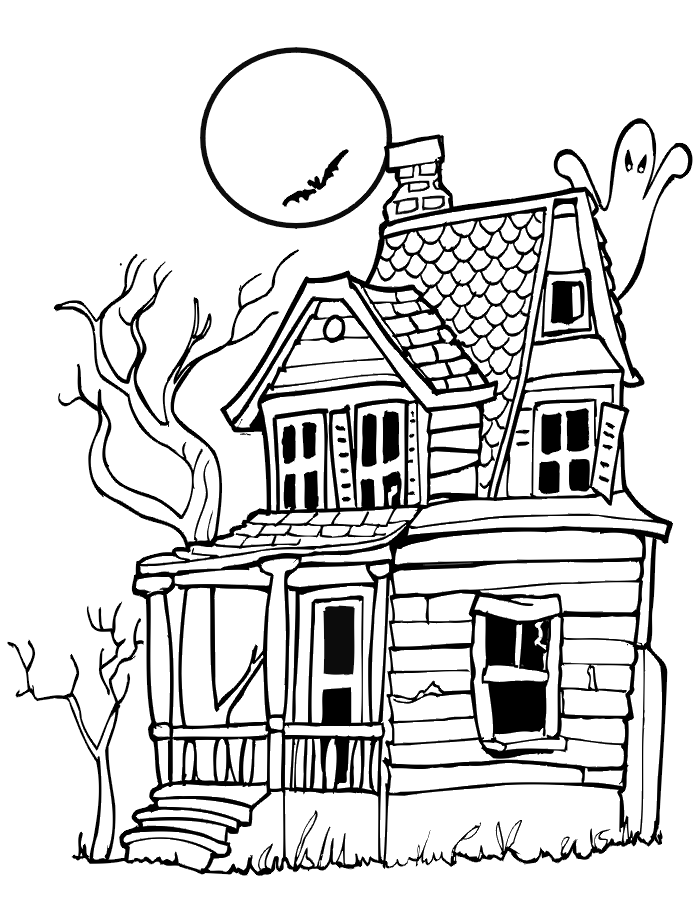 Haunted house coloring page haunted house with ghost