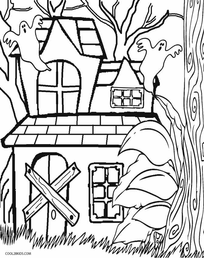 Coloring pages simple haunted house coloring page