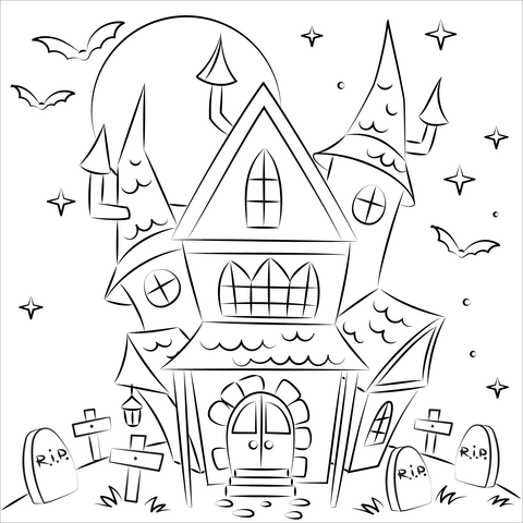 Haunted house coloring page free printable coloring pages