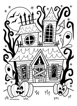 Haunted house coloring page by mrs arnolds art room tpt