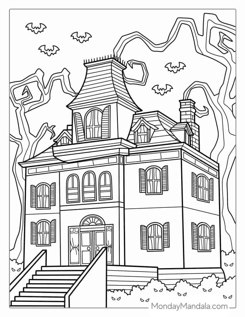 Haunted house coloring pages free pdf printables