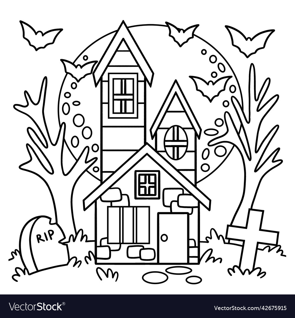 Haunted house halloween coloring page for kids vector image
