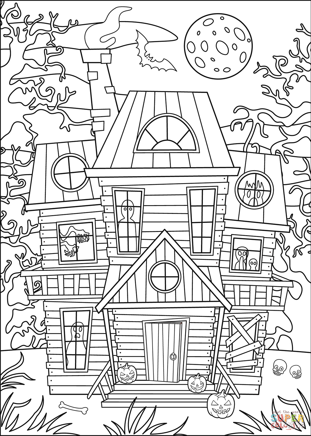 Haunted house coloring page free printable coloring pages