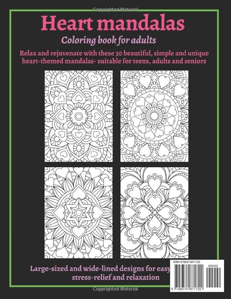 Heart mandala coloring book for adults beautiful simple and unique heart