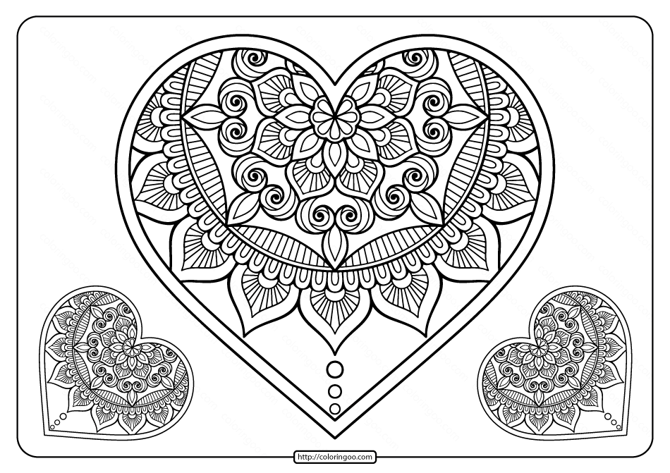 Free printable mandala hearts pdf coloring page heart coloring pages coloring pages valentines day coloring page