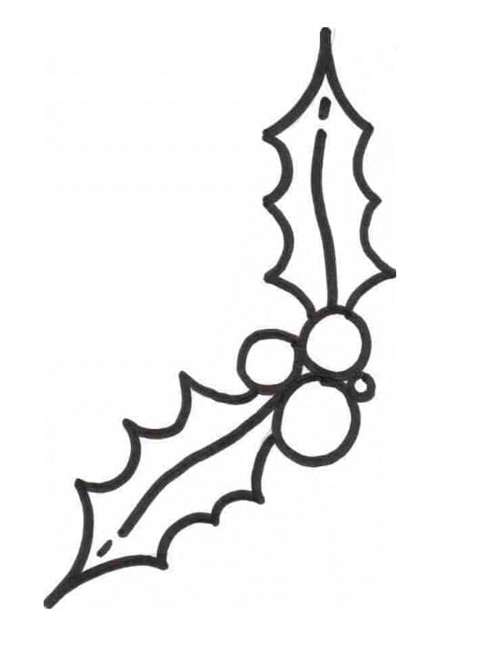 Simple christmas holly coloring page