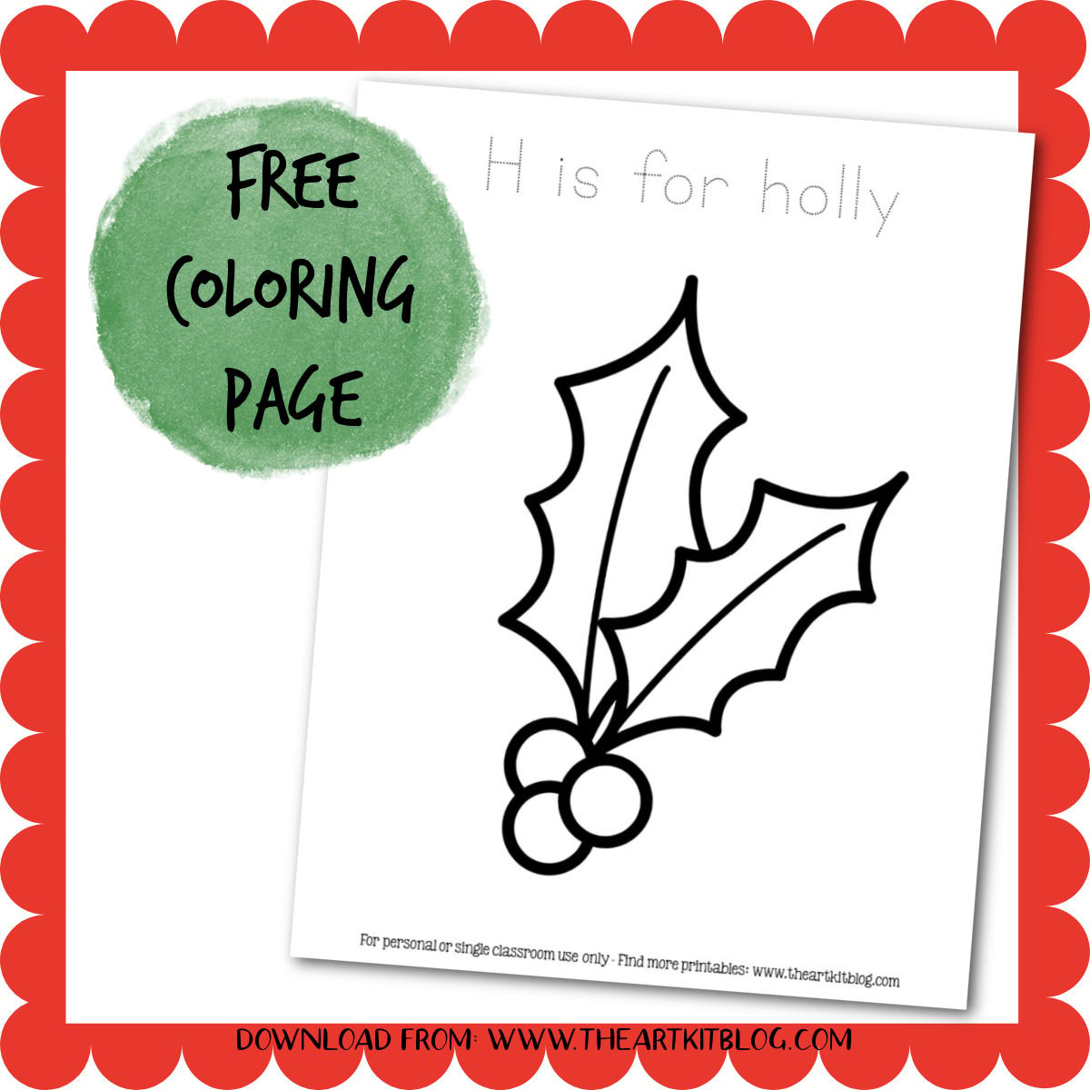 H is for holly coloring page worksheet â the art kit