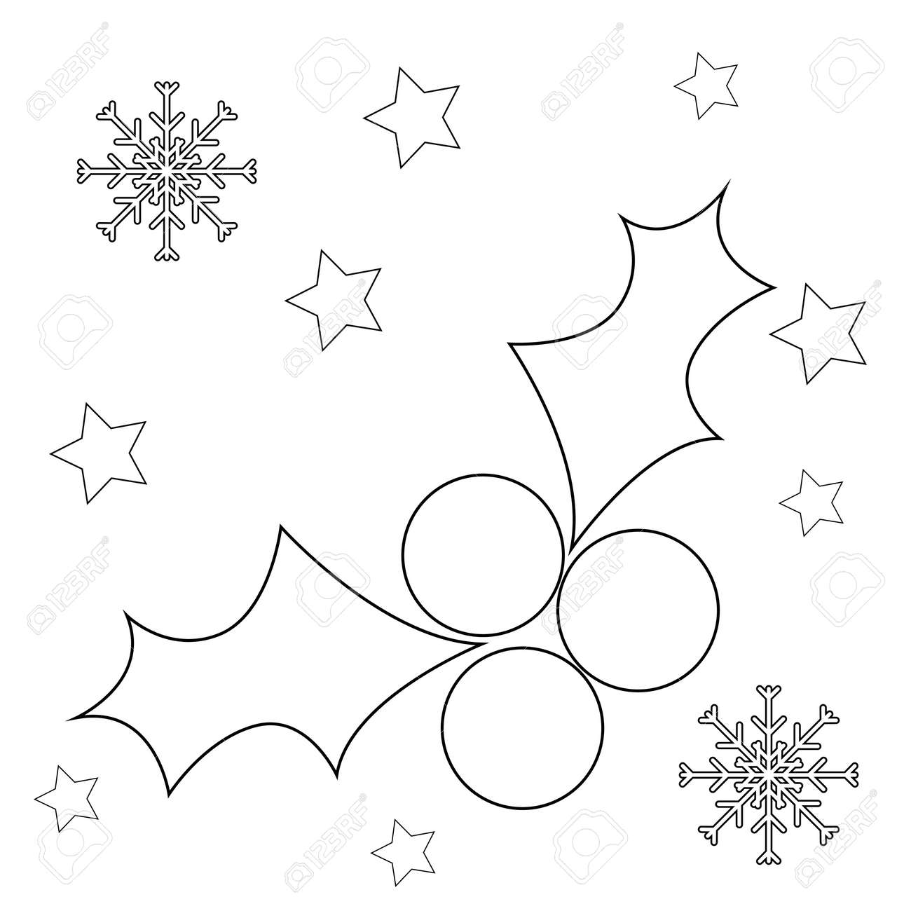 Coloring book page christmas holly berries and leaves simple flat vector illustration on white background outline style royalty free svg cliparts vectors and stock illustration image