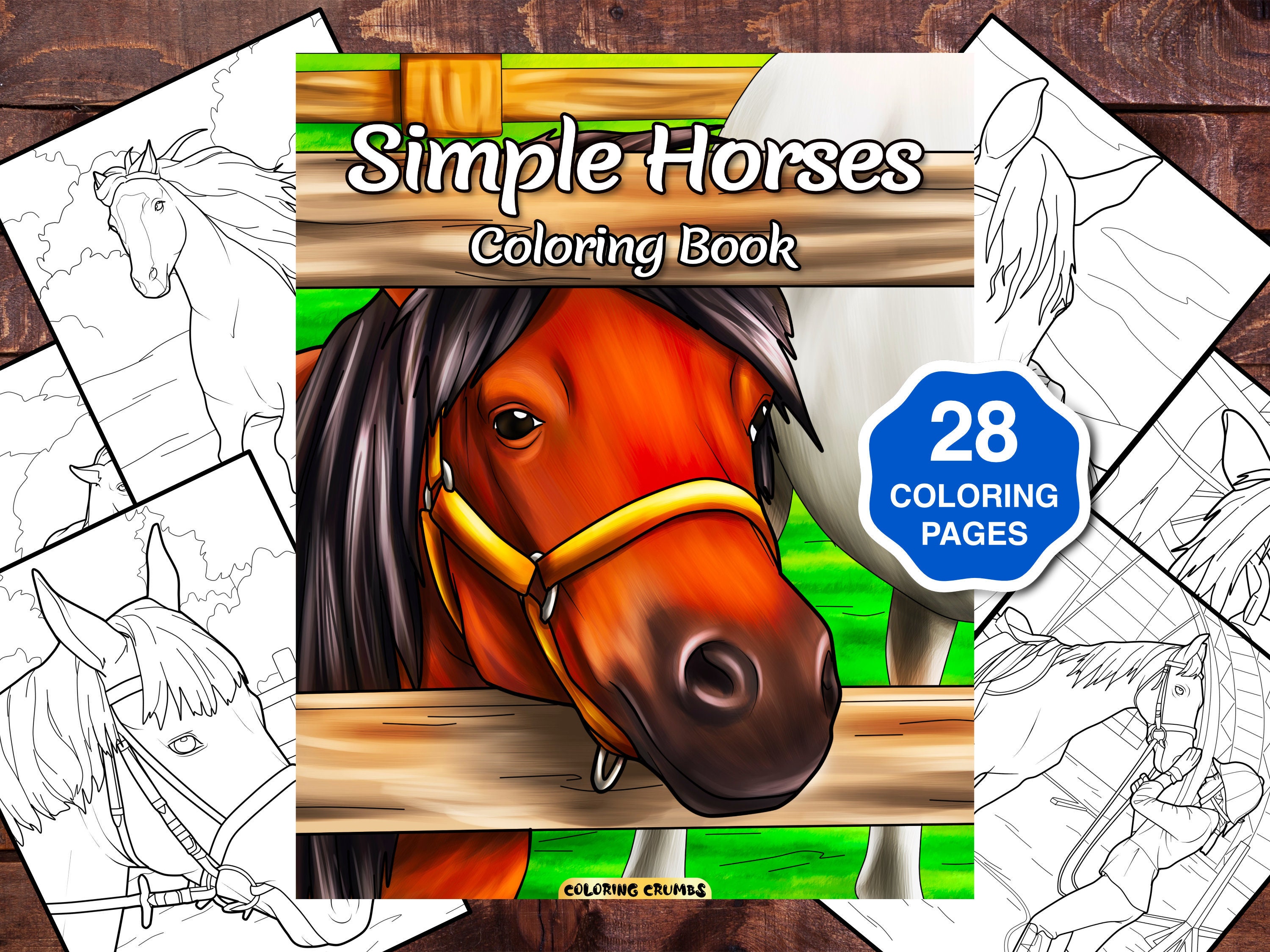 Simple horses adult coloring book nature animals coloring