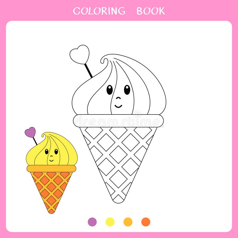 Cute lemon ice cream for coloring book stock vector