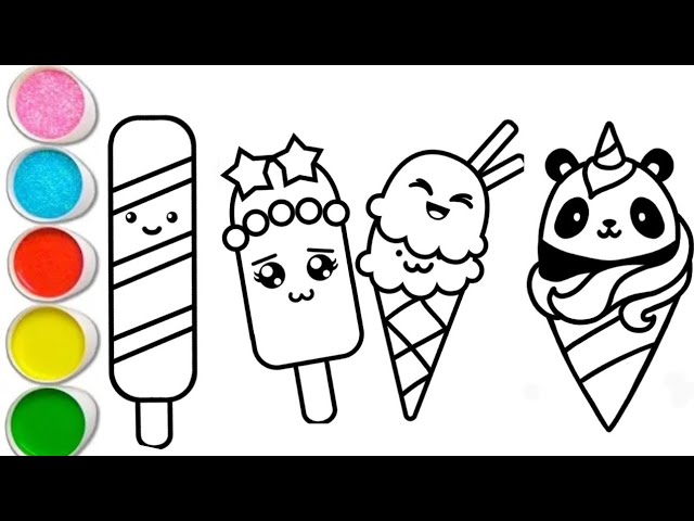 Ice creamð colouring painting for kids toddlers easy step by step tutorial for kids