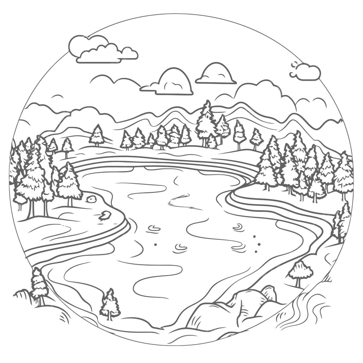 Coloring page with trees and a lake outline sketch drawing vector tree drawing lake drawing wing drawing png and vector with transparent background for free download