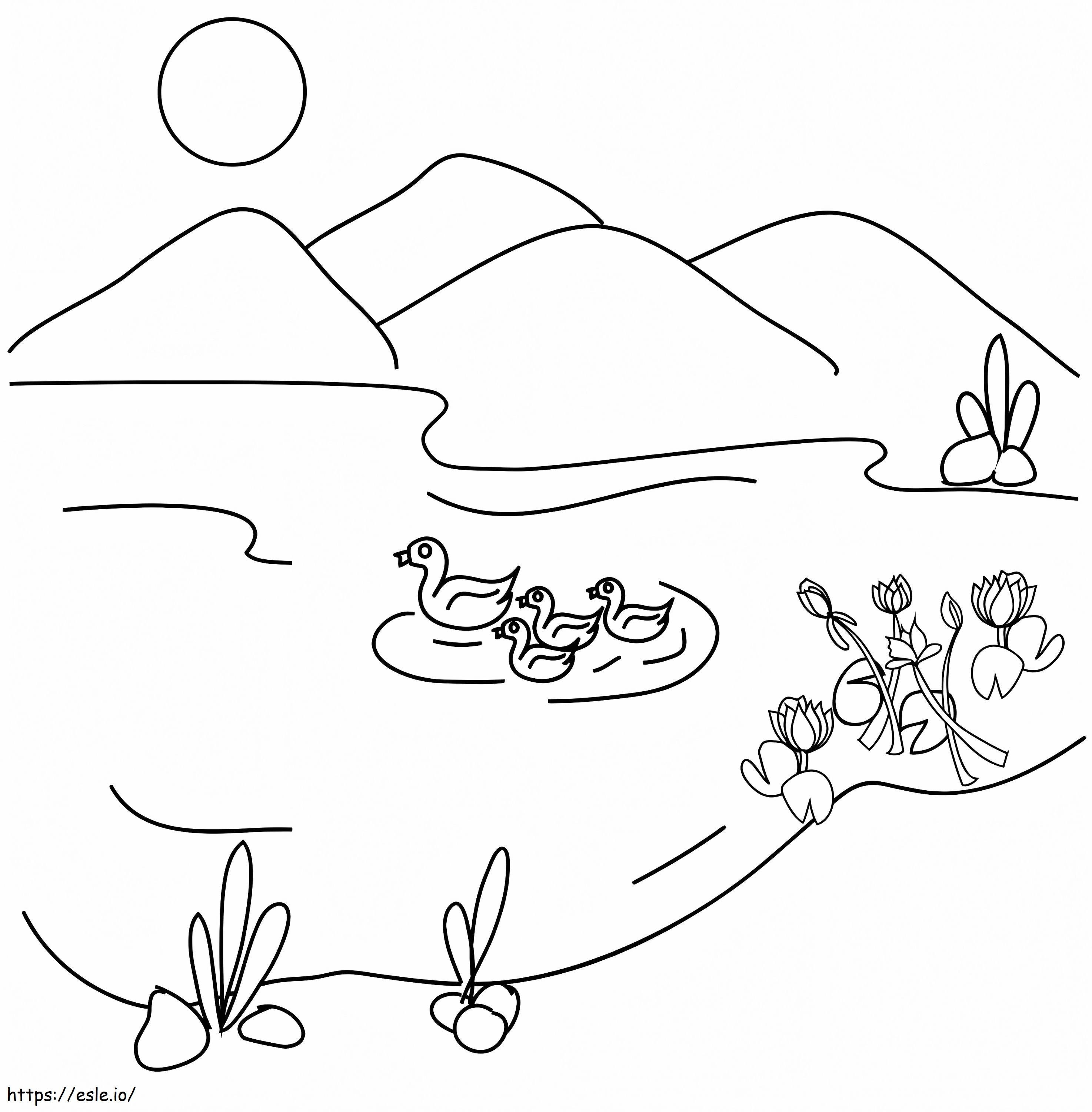 Printable lake coloring page