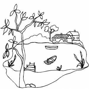 House near lake coloring page