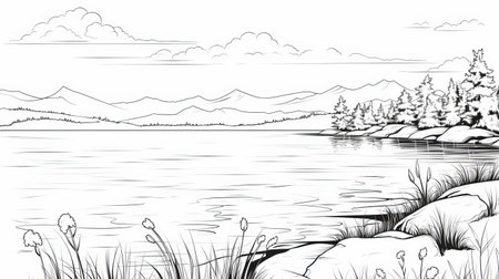 Lake coloring page stock photos and images