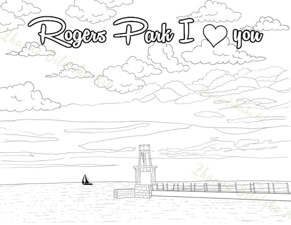 Chicago lake printable adult coloring page rogers park beach coloring at home activity inspirational gift