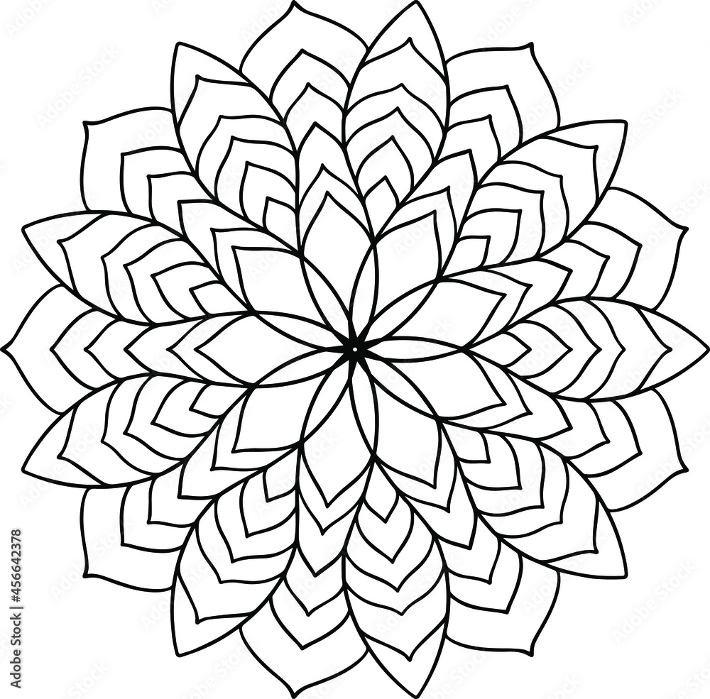 Easy mandala like flower or star basic and simple mandalas coloring book for adults seniors and beginner digital drawing floral flower oriental book page vector vector