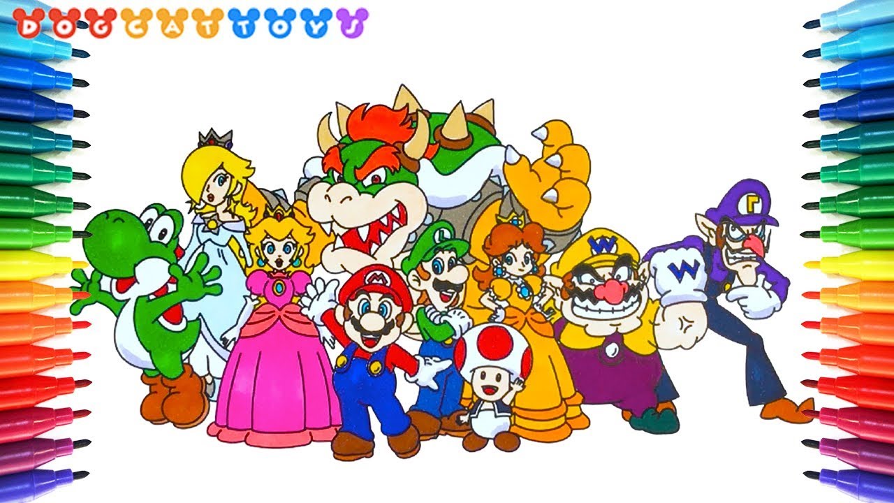 How to draw super mario characters drawing coloring pages videos for kids