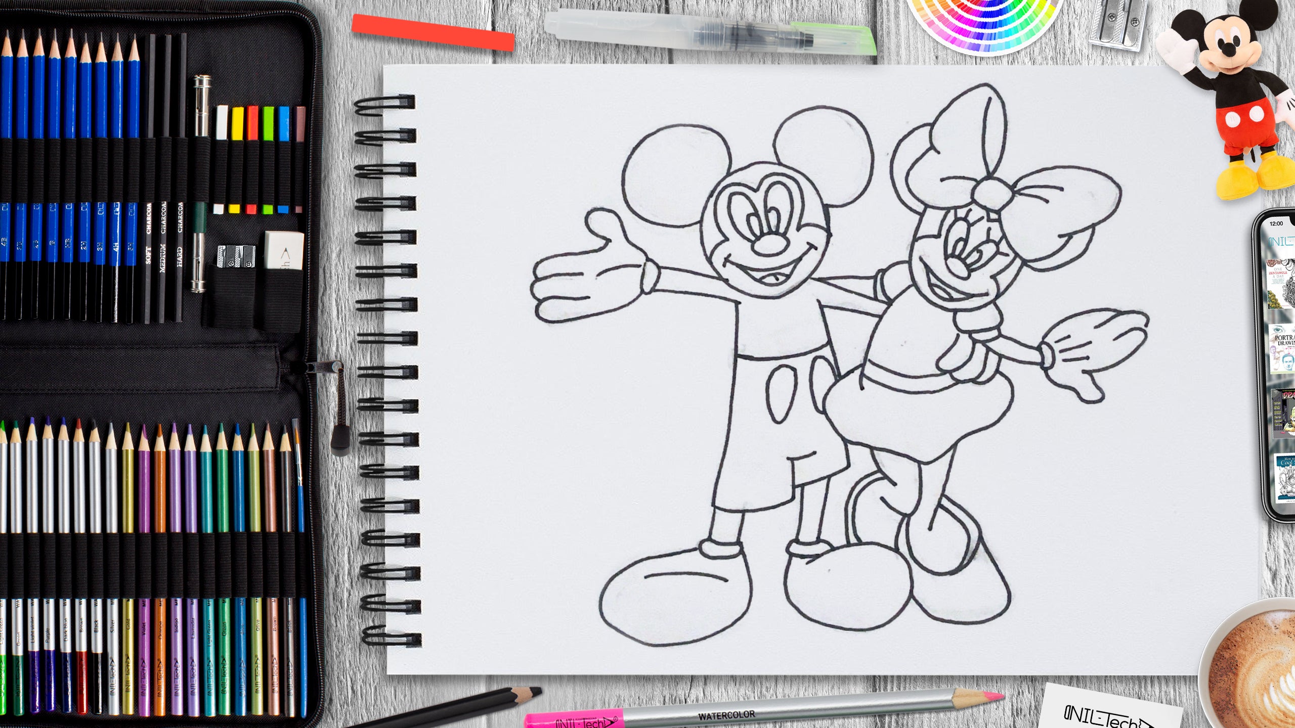 How to draw minnie and mickey mouse nil tech