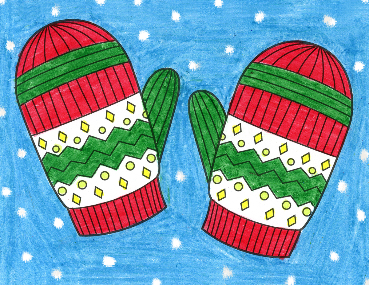 Easy how to draw mittens tutorial and mitten coloring page