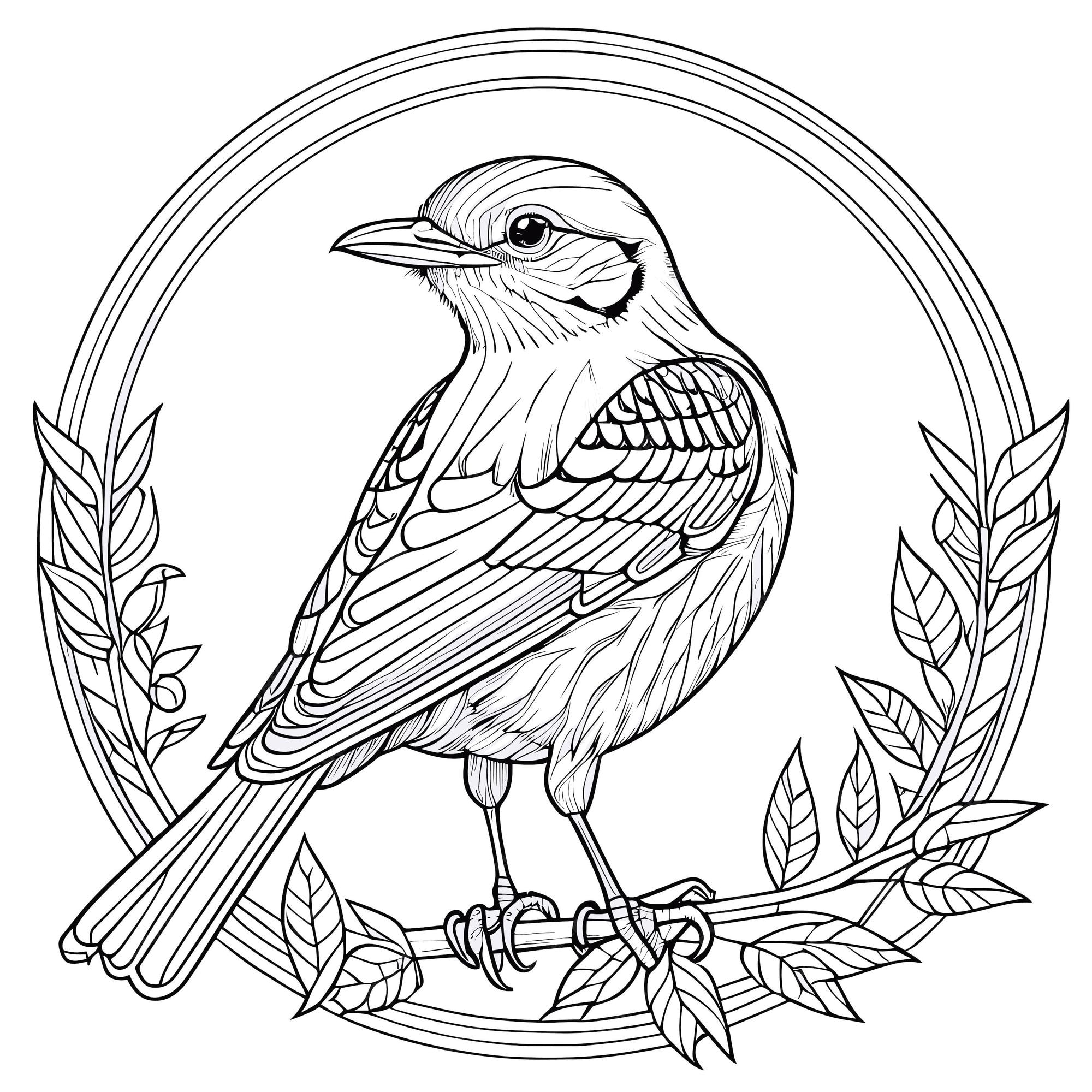 Premium vector a vector of a mockingbird in black and white coloring page