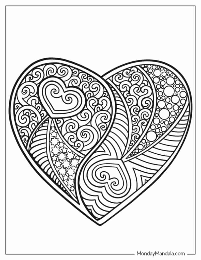 Heart coloring pages free pdf printables