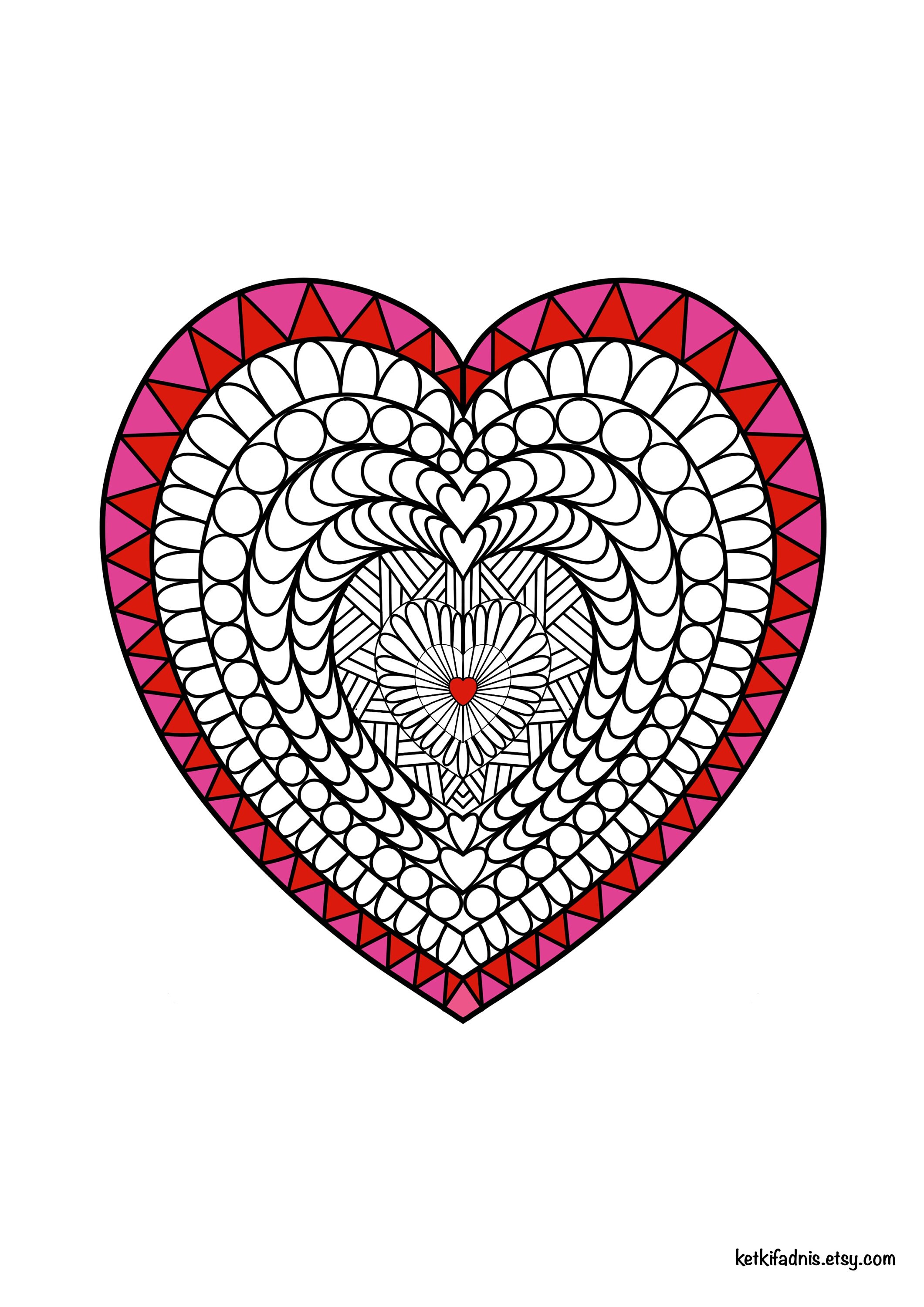 Heart pdf digital download valentines day coloring page zentangle