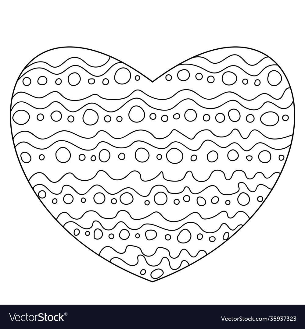 Coloring page heart shaped with waves and circles vector image