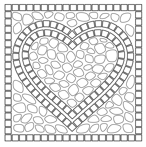 Mosaic heart coloring page free printable coloring pages