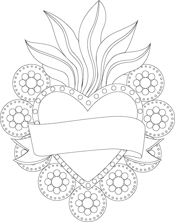 Instant download coloring book page printable adult children coloring page coloring at home activity mexican sacred hearts download now