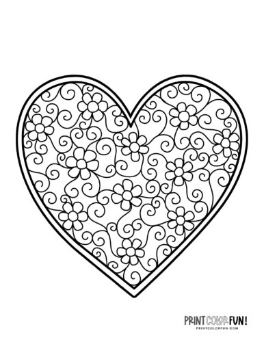 Floral heart coloring pages at