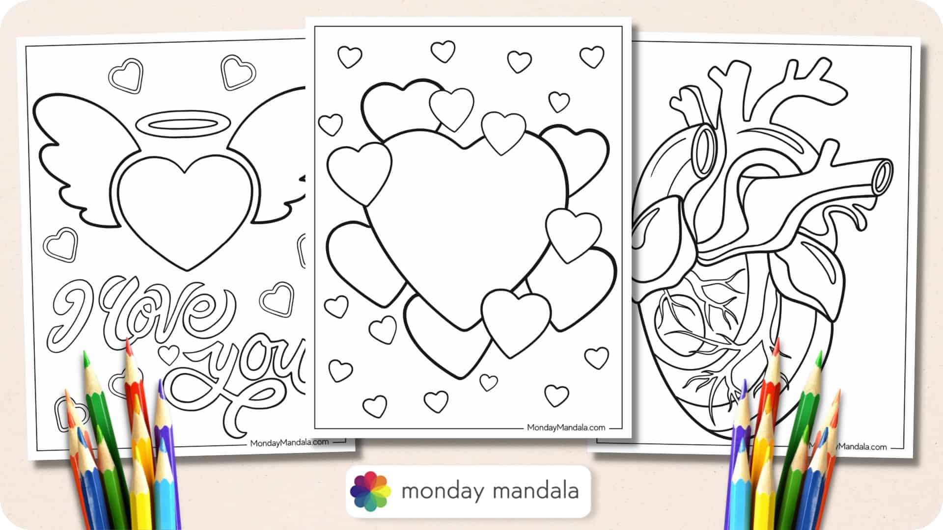 Heart coloring pages free pdf printables