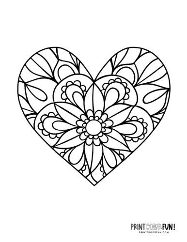 Floral heart coloring pages at
