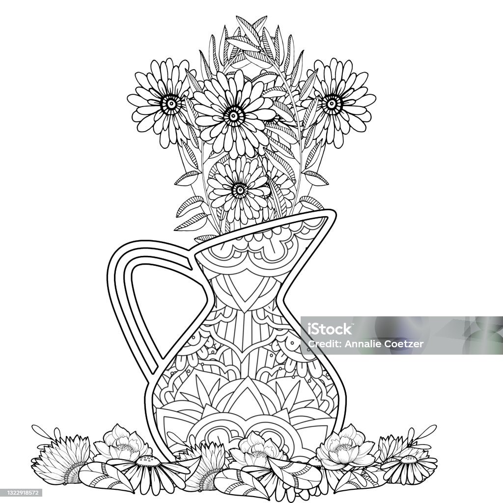Adult coloring pages mosaic flower vase with flowers illustration stock illustration