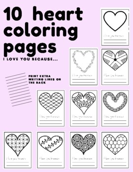 Valentines day heart coloring pages i love you because writing prompt