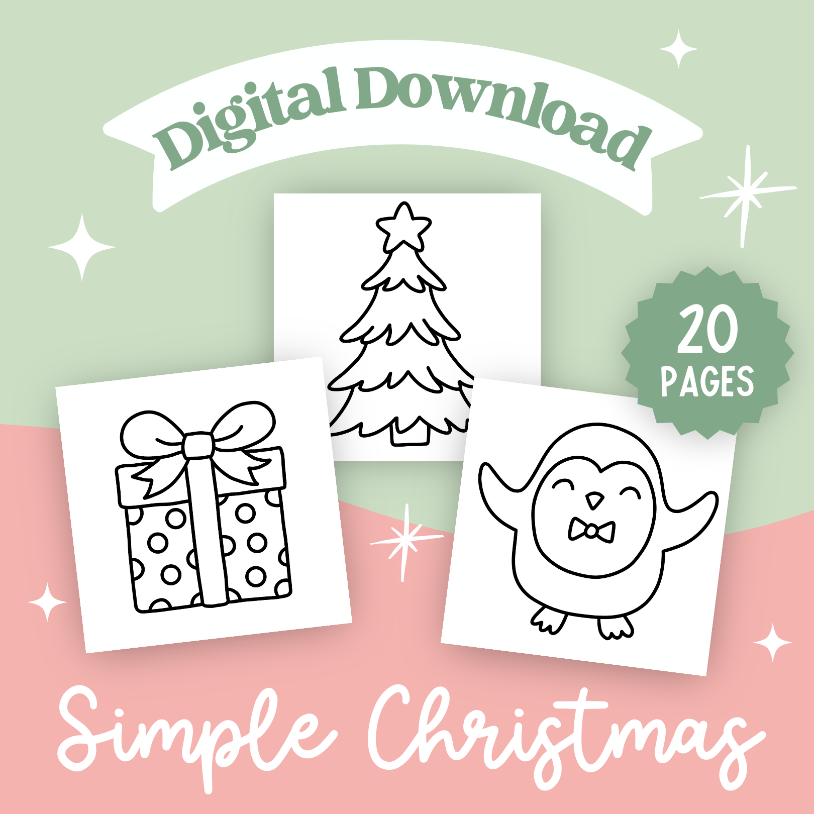 Simple christmas coloring pages pack