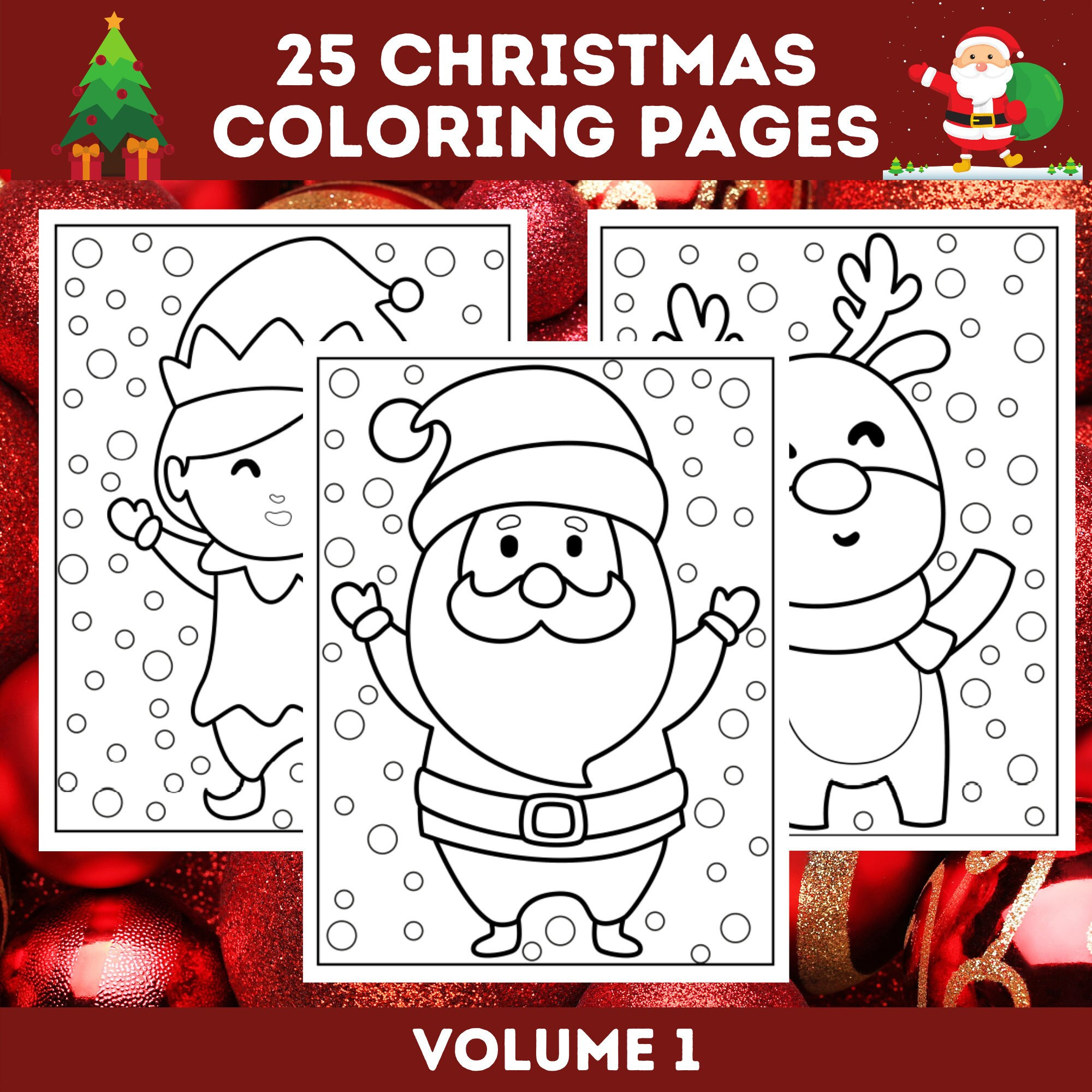 Kids christmas coloring pages bundle vol santa claus snowmen xmas kids printable christmas kids coloring book instant download