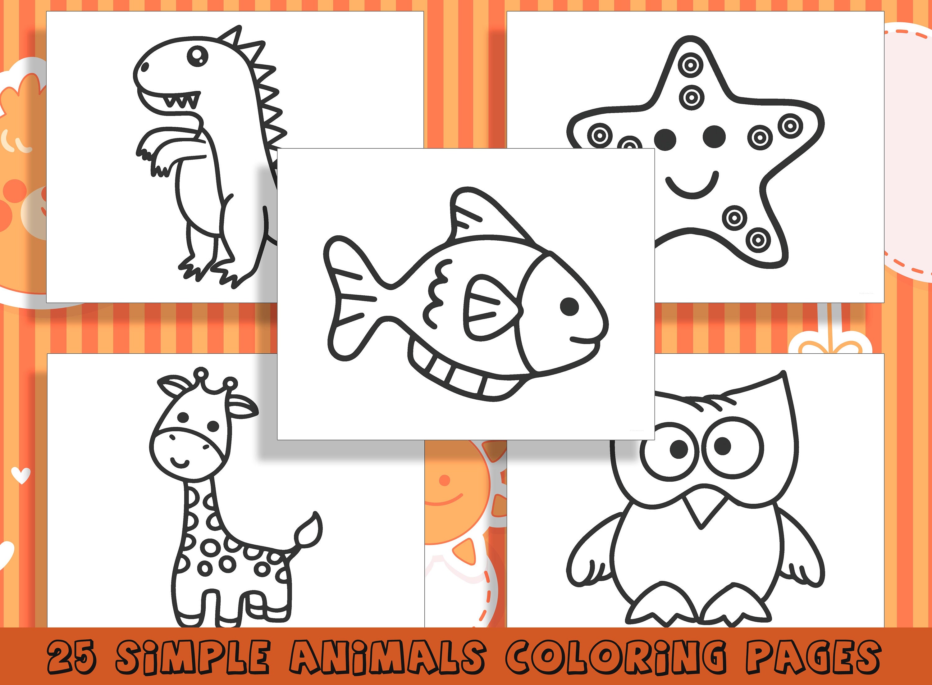 Simple animal coloring pages for preschool and kindergarten pdf file instant download