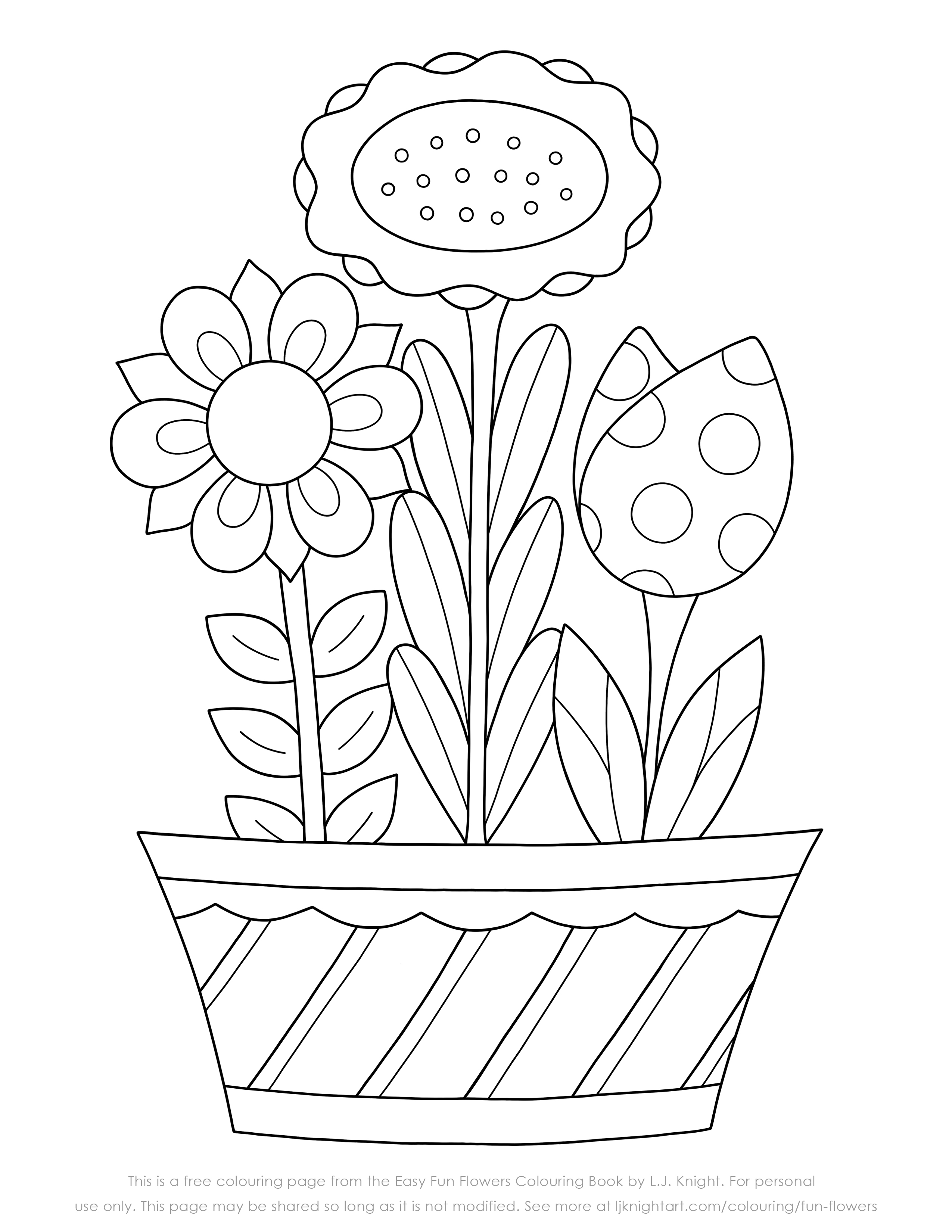 Free easy flowers printable colouring page lj knight art