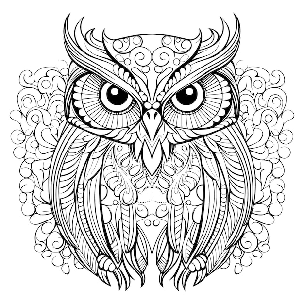 Premium vector beautiful owl coloring pages drawing for kids