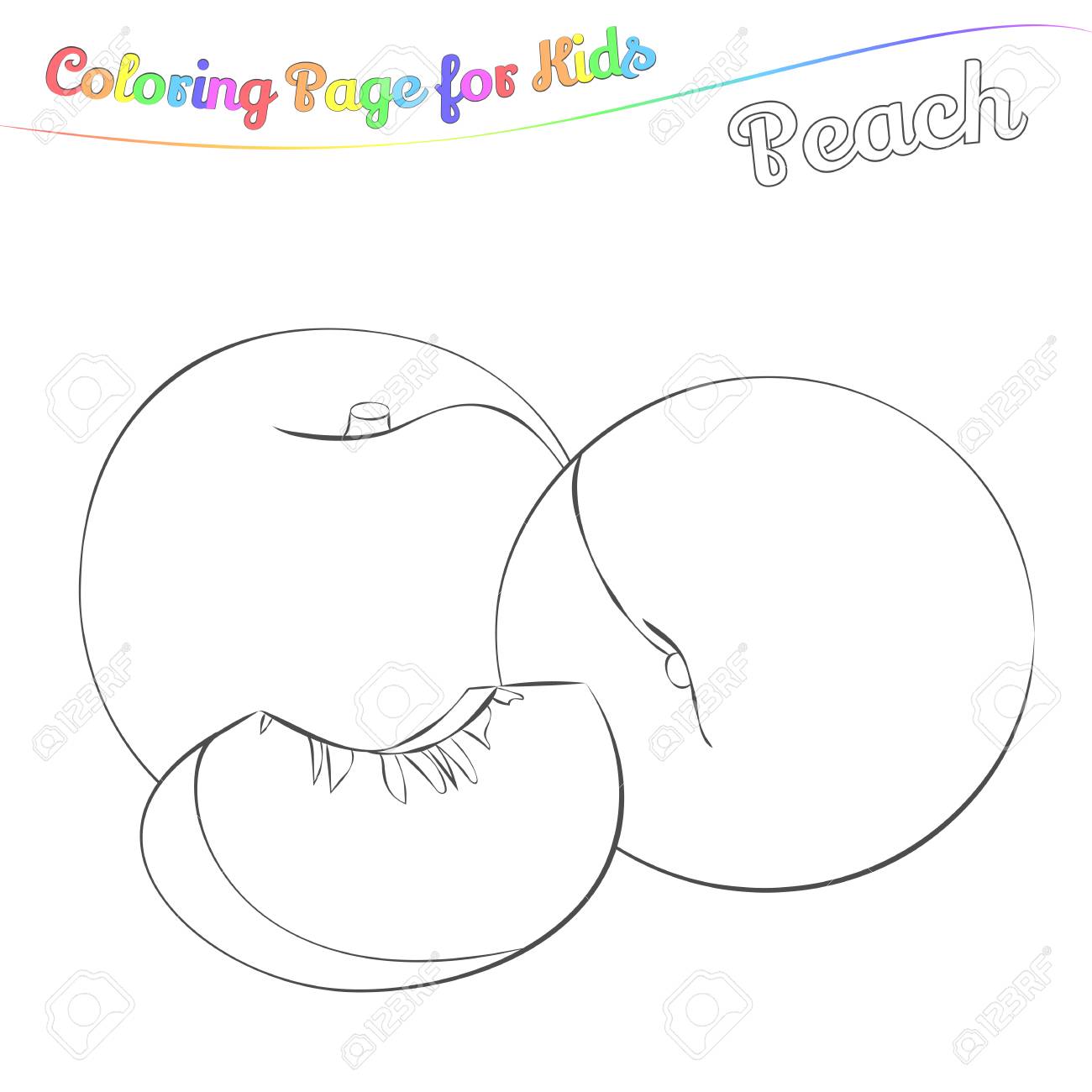 Yummy peach for coloring simple cartoon style page for art coloring book for kids vector illustration royalty free svg cliparts vectors and stock illustration image