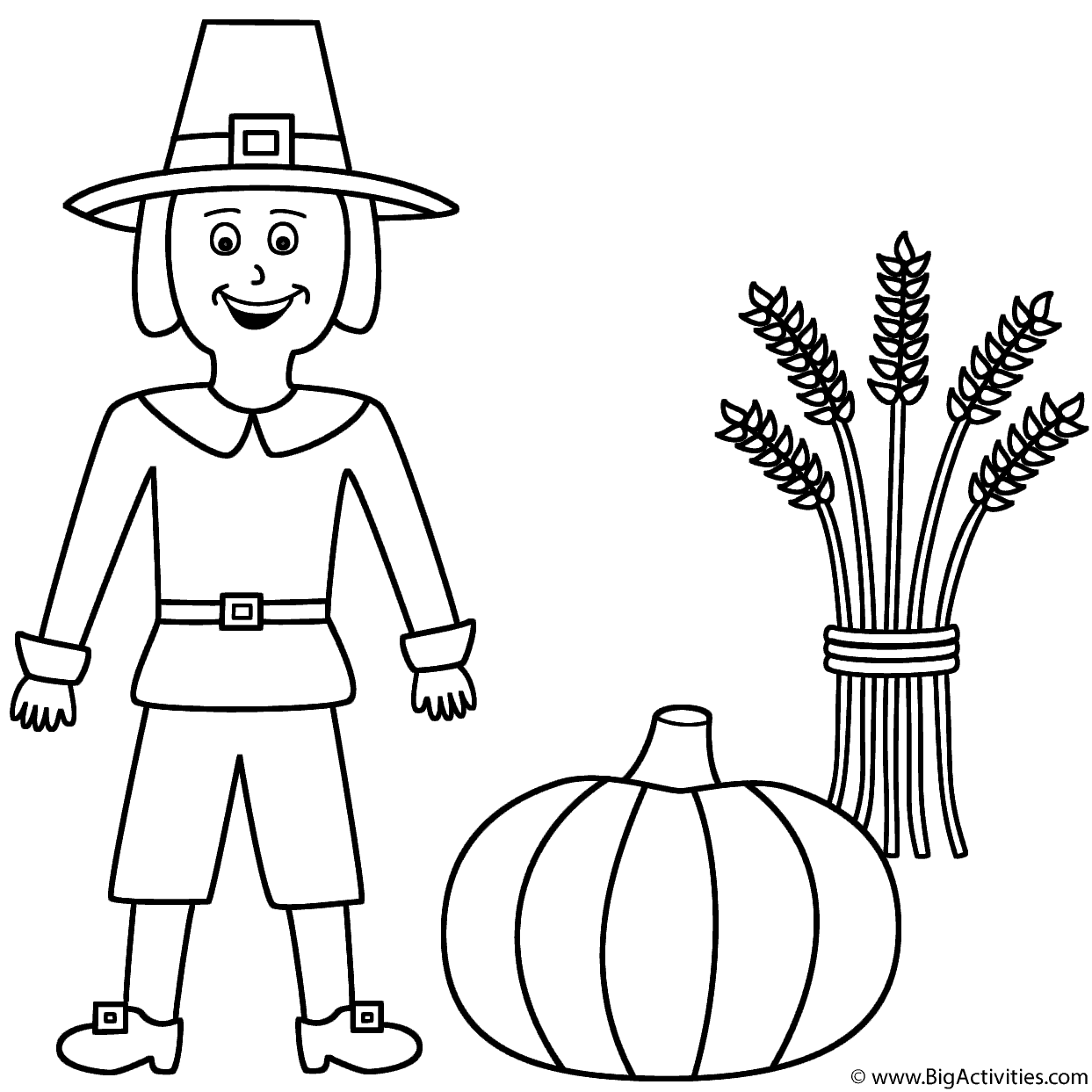 Pilgrim with wheat sheaf and pumpkin