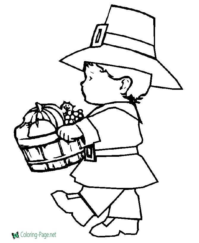 Thanksgiving coloring pages little pilgrim