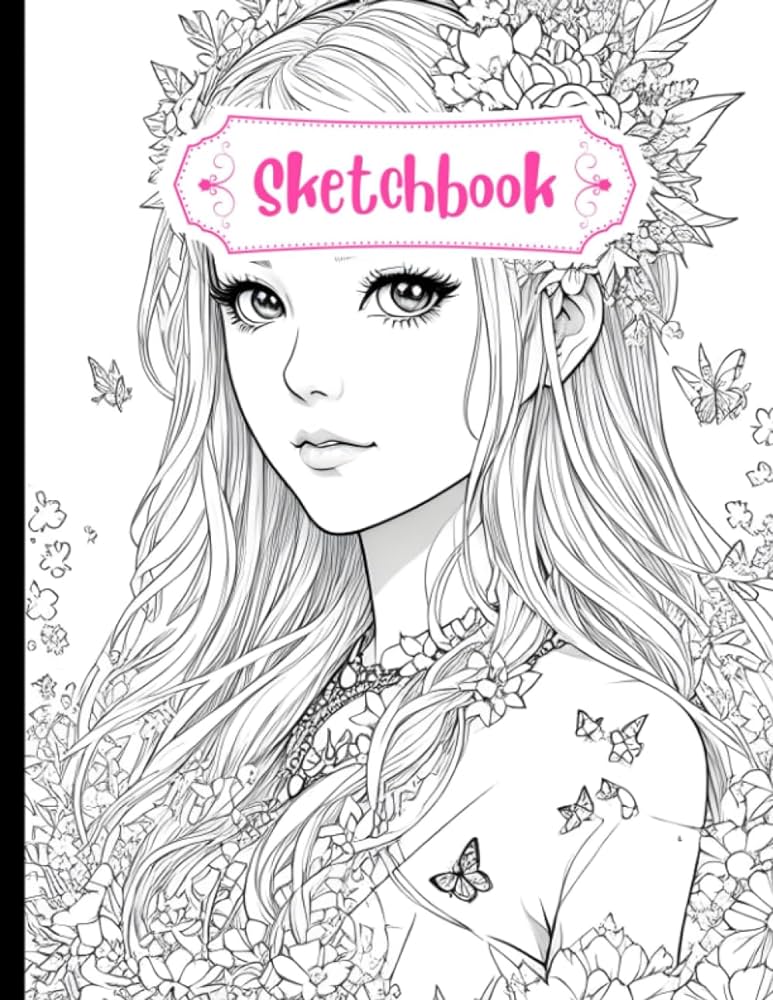 Sketch book simple black and white clip art lavender fairy costume fantasy princess coloring page x inches pages marks muhammed books